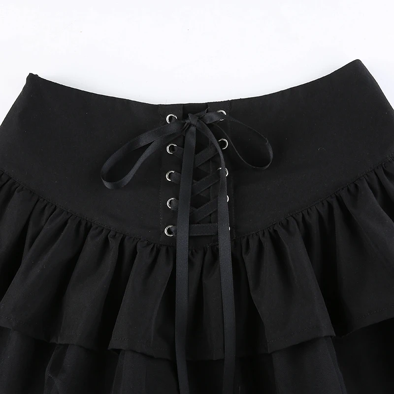 

Tulle Skirts Women Lace-up Stitching Tulle Skirt Fashion Pleated Plaid Midi Saias Jupe Women's Skirt Faldas Mujer Moda 2021
