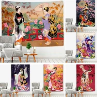 beautiful japanese geishas images art wall hanging cloth women curtain kitchen restauran home beach iarge mandala tapestry decor