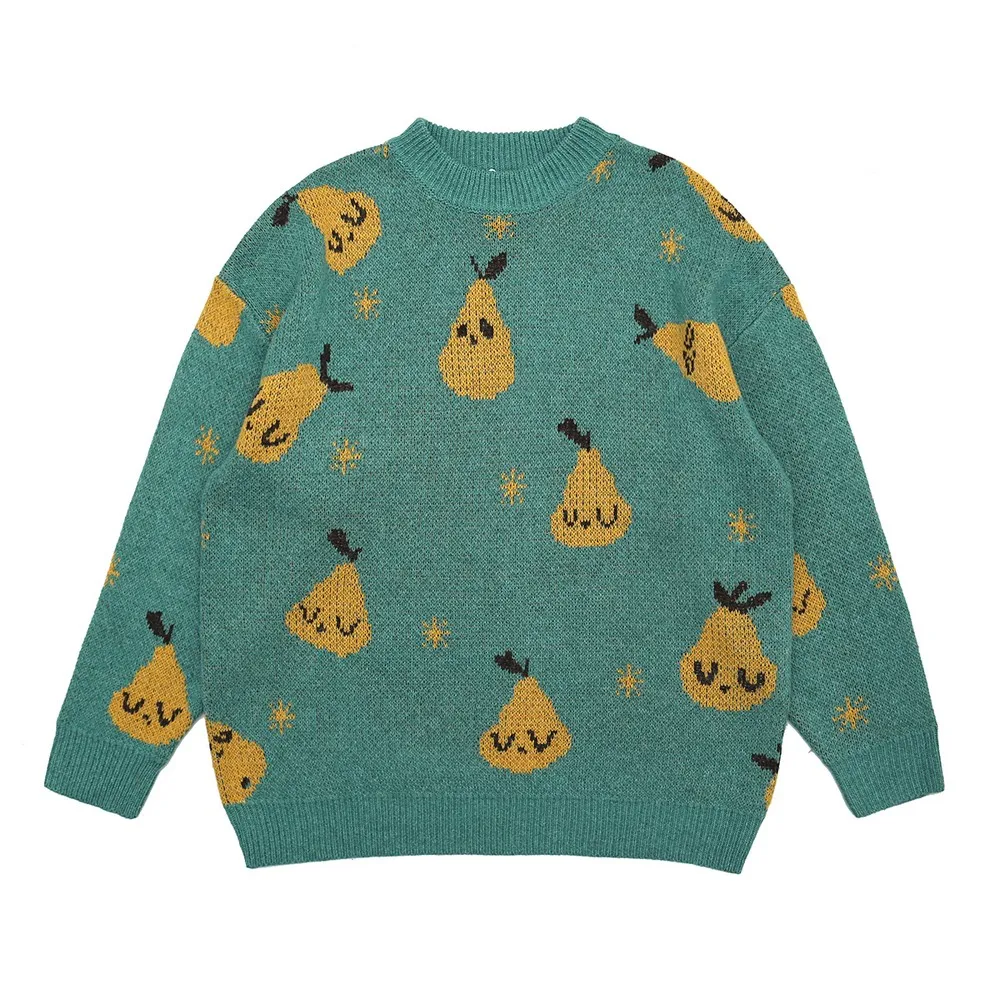 Забавный Милый милый зеленый винтажный дизайнерский Женский Свитер оверсайз