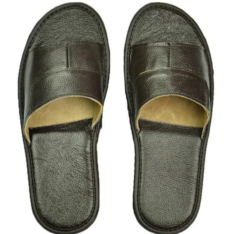 

Men Women Home Slippers Spring Summer Couple Indoor Non-slip Split Leather Fashion Casual Single House Shoes Soft Soles