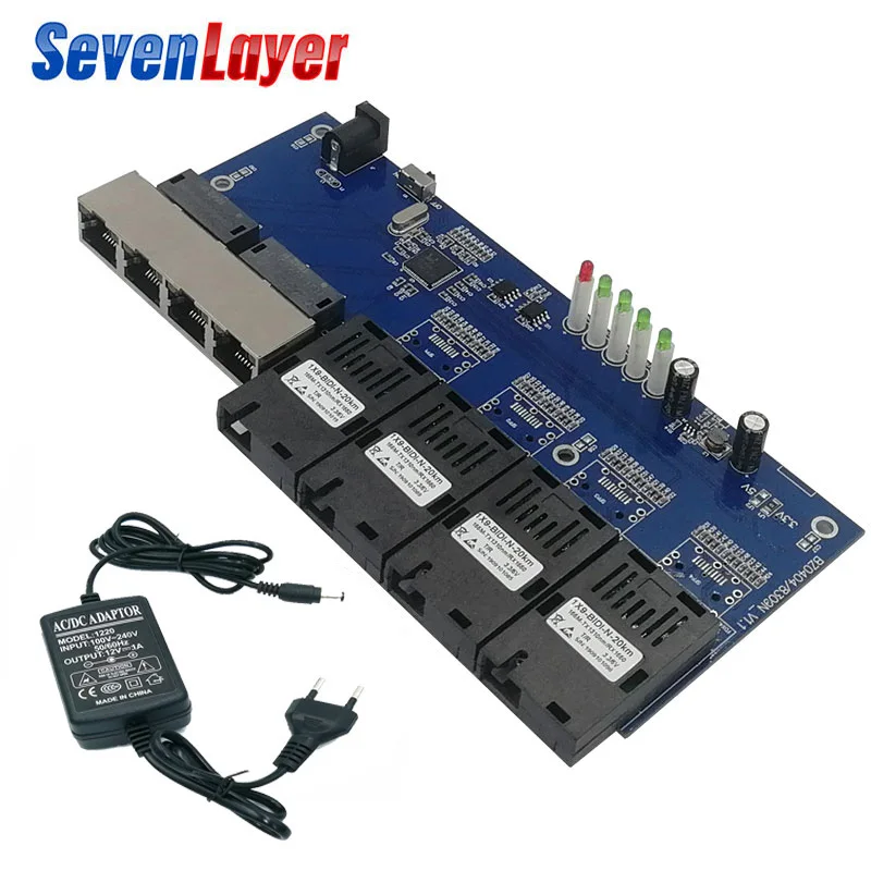 Коммутатор Ethernet 4 RJ45 SC оптический медиаконвертер одномодовый оптоволоконный