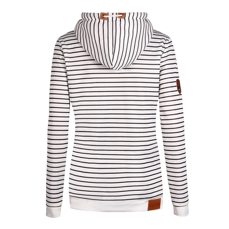 

Popular European and American women's striped hooded pocket with velvet sweater thickened in autumn and winter