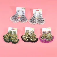 1pair bohemian ethnic peacock multi layer earring pearl tassel enamel earrings for women indian style wedding party jewelry