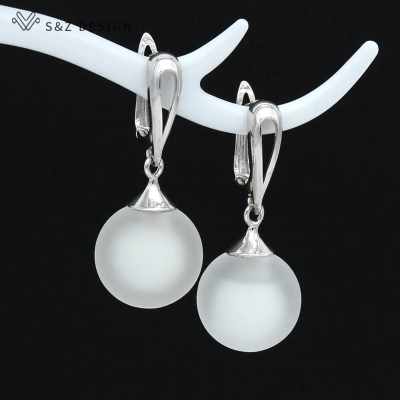 

S&Z DESIGN Korean Colorful Fashion Round Bead 585 Rose Gold White Gold Dangle Earrings For Women Girls Party Jewelry Cute Gift