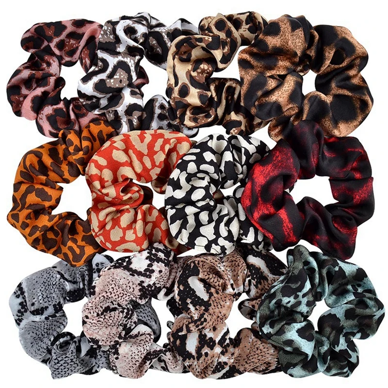

12PCS Autumn Winter Women Warm Fabric Big Hair Scrunchies Solid Soft Vintage Hair Gums Striped Fabric Rubber Bands