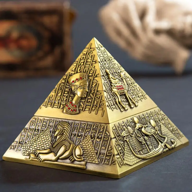 

Egyptian Pharaoh Pyramid Ashtray Personality Retro Metal Portable Ashtray Home Decoration Desk Accessories Gift for Boyfriend