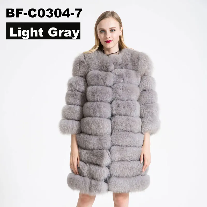 light gray FURSARCAR отстегивающееся натуральное меховое пальто для женщин, зимнее плотное пальто из лисьего меха с большим меховым воротником, роскошная полоска из натурального меха соболя - Цвет: light gray