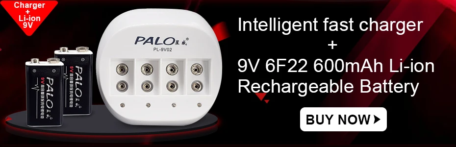 PALO 4 шт 9V 6F22 600 мА/ч, литий-ионный аккумулятор литий-ионная литий-ионный, перезаряжаемый Батарея с интеллигентая(ый) Быстрая зарядка зарядное устройство для детей в возрасте от 9V Батарея