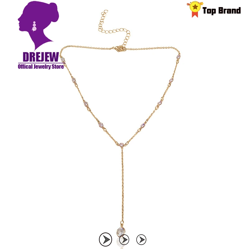 DREJEW ожерелье с подвеской в виде капли воды стразы золото длинная цепочка из