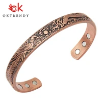 3000 gauss open cuff adjustable bracelets for women health energy magnetic bangles dragon pattern pure copper bracelets bangle