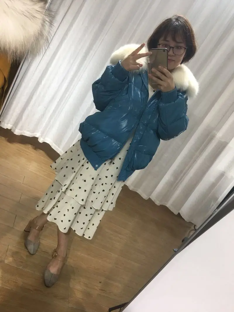 Пуховик женский на белом утином пуху с меховым воротником YY1465 | Женская одежда