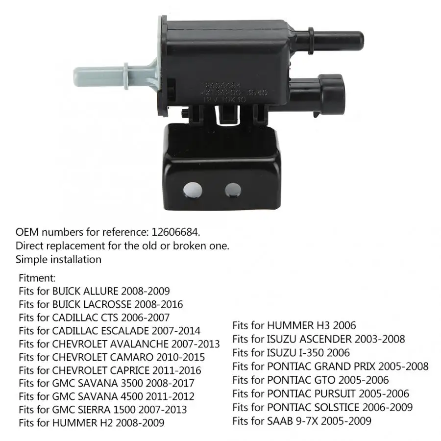 Автомобильный клапан соленоид очищающего клапана 12606684 подходит для вакуумного
