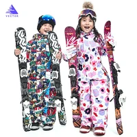 snow warm kids ski hooded suit snowboard overall synthetic snow winter outdoor waterproof windproof boy girls skiing clothes