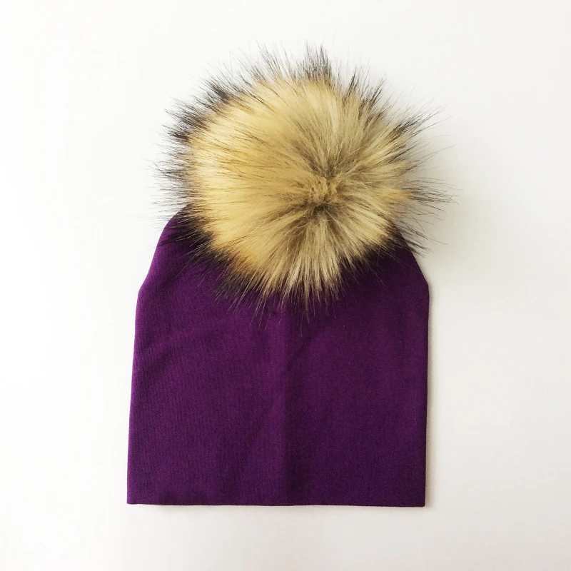 Шапочка для новорожденного, для малыша Подставки для фотографий детская хлопковая шапка с бубоном, зимняя Кепки для маленьких девочек и мальчиков; сезон осень капота Детские аксессуары - Цвет: purple