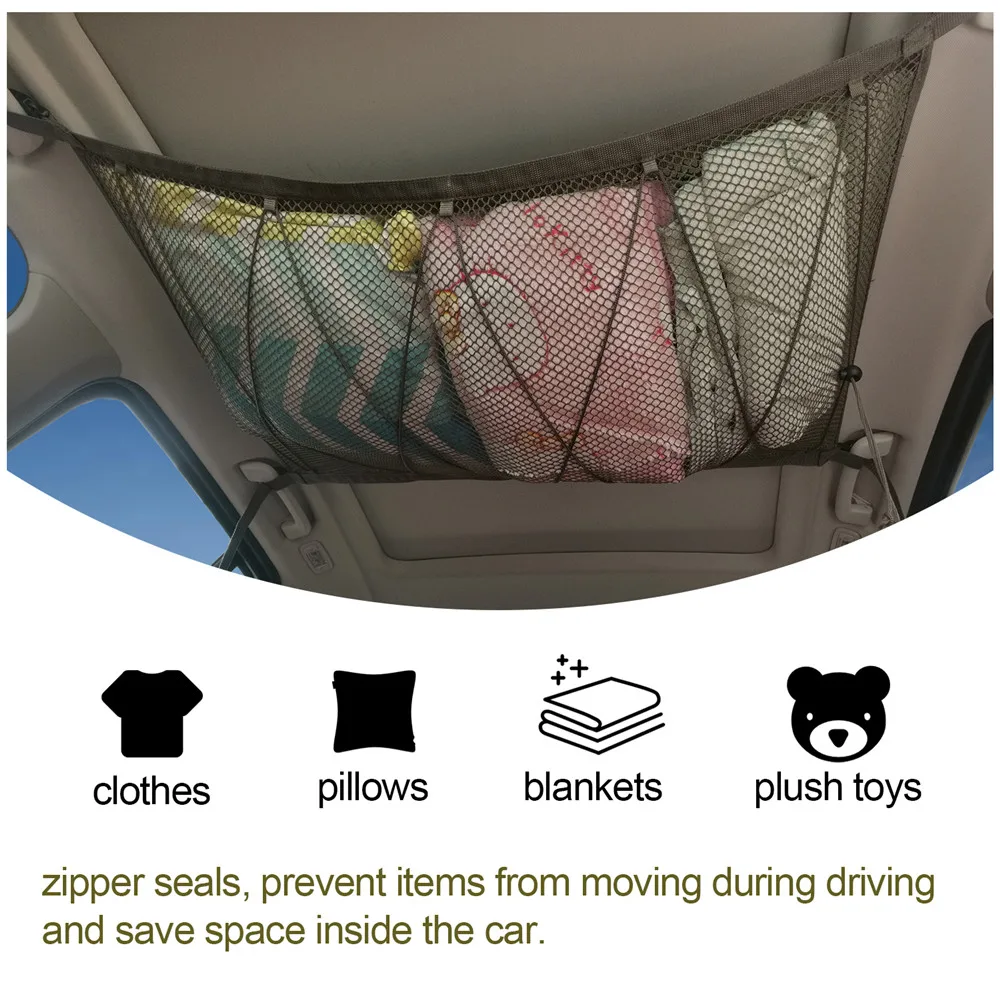 Portable Car Ceiling Storage Net Pocket Roof Interior Cargo Bag Trunk Pouch Sundries Organizer |