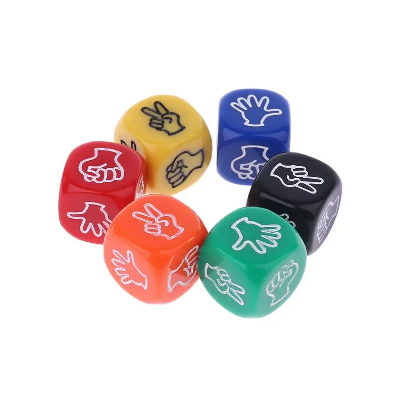 

6pcs/set Funny Drinking Game Dice Rock Paper Scissors Finger-guessing Gambling Game Toys 6-Side 20mm