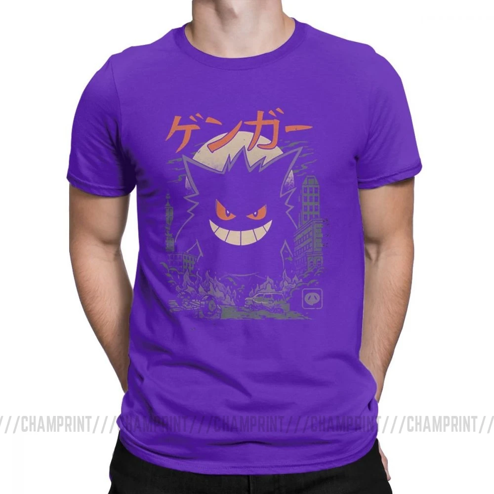 Фиолетовый Gengar Kaiju японский стиль Одежда с покемоном комедии модные футболки для мужчин новинка чистый хлопок тройники короткий рукав Футболка уникальный - Цвет: Фиолетовый