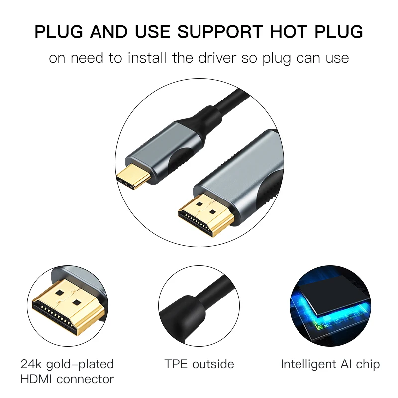 Lungfish usb c к hdmi 4K type C к HDMI кабель адаптер Thunderbolt 3 для huawei mate 30 Pro MacBook Pro адаптер usb type-C HDMI