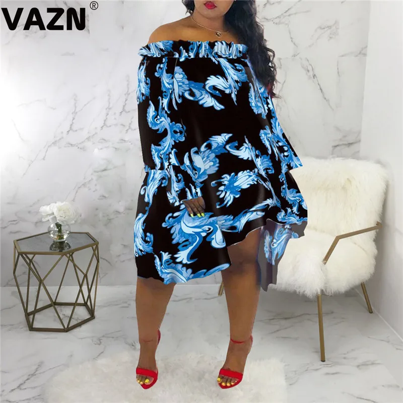 VAZN свободные вечерние платья с открытыми плечами и принтом для ночного клуба