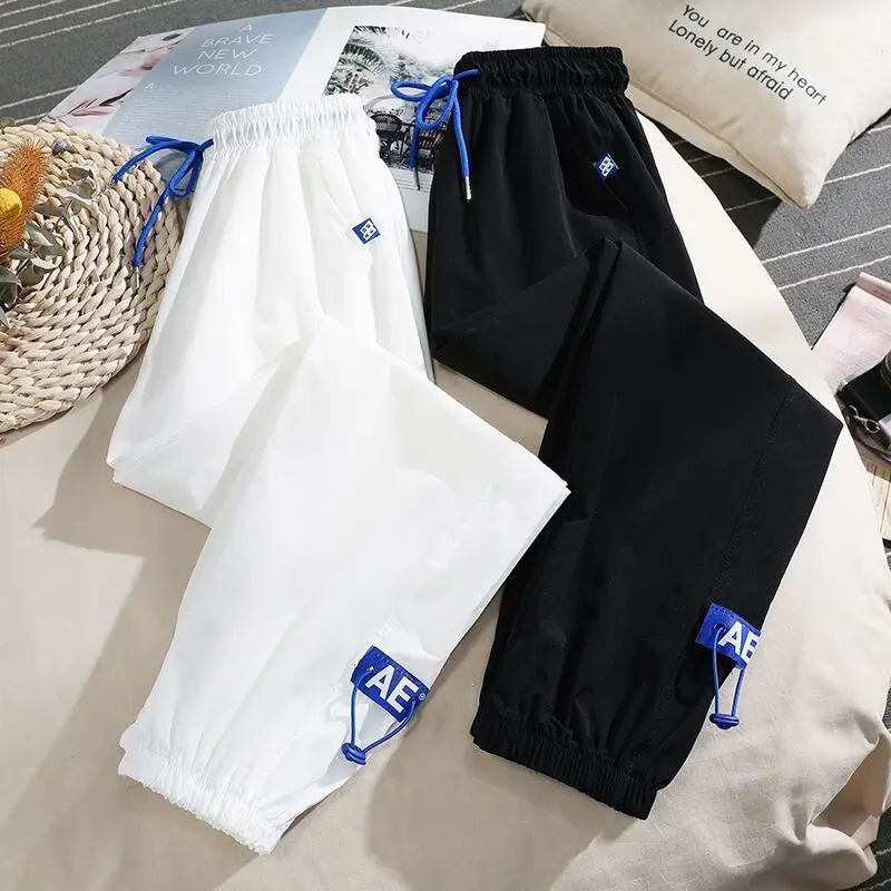 

Новинка 2021, летние спортивные брюки, женские мягкие быстросохнущие свободные тонкие стройнящие повседневные брюки из вискозы с кулиской дл...