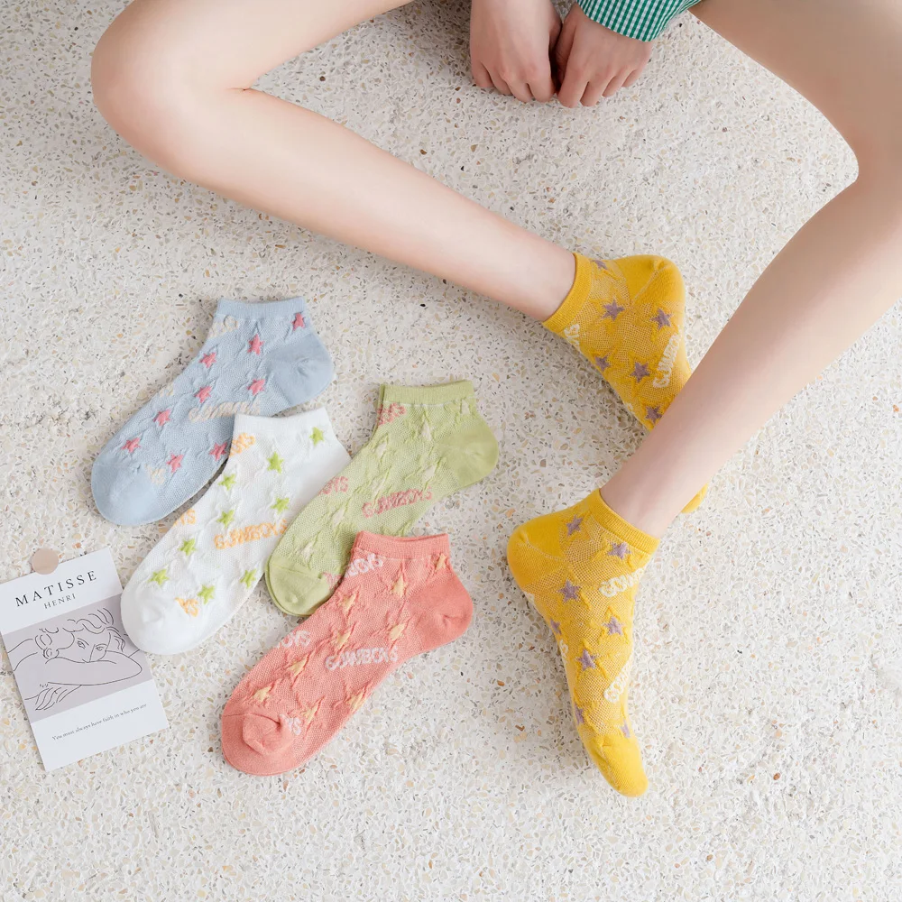 

Instime 2021 New Style Candy Color Ankle Socks Women Cotton Printed Stars and Letters Desinger Size 35-39