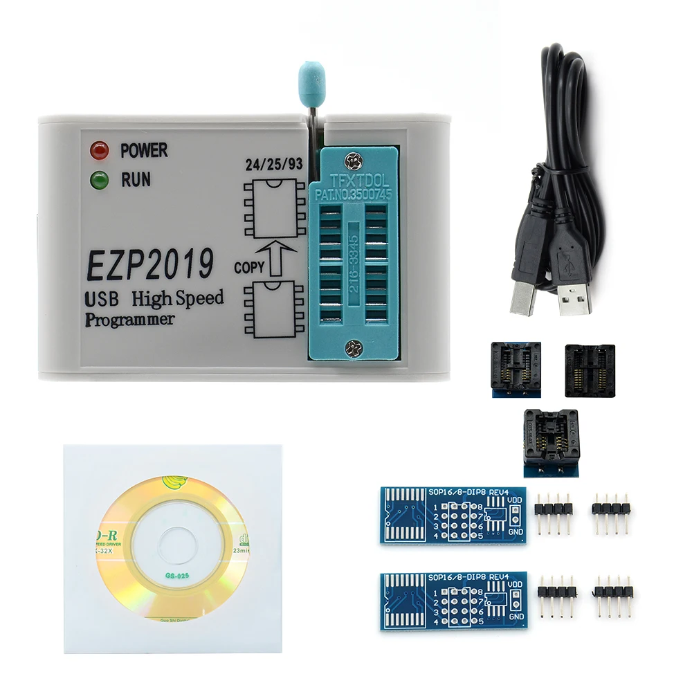 Новейший высокоскоростной USB программатор EZP2019 SPI + 5 адаптеров Поддержка 24 25 93 EEPROM