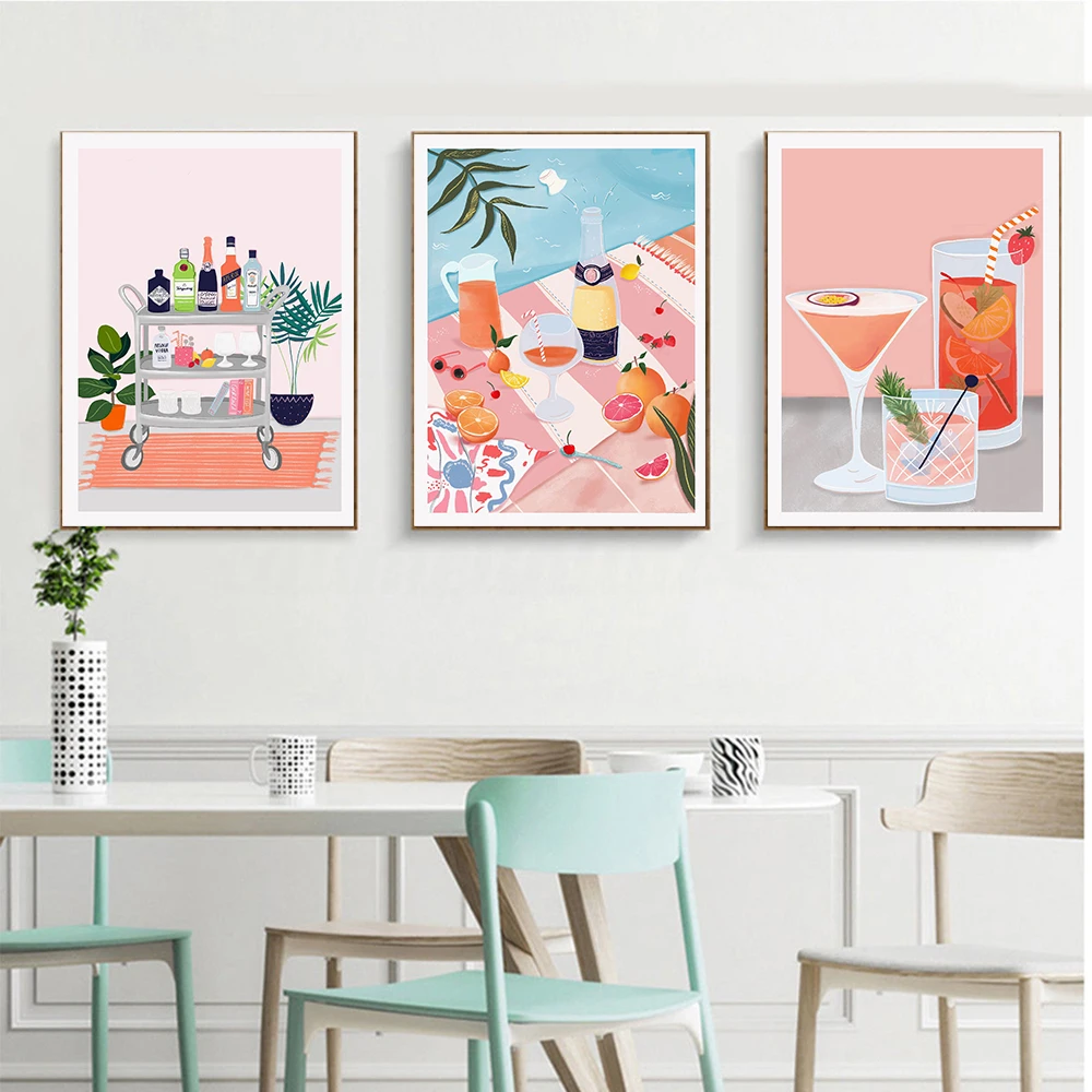 Постер для коктейлей пива фруктов сока вина напитков эстетическая Картина на