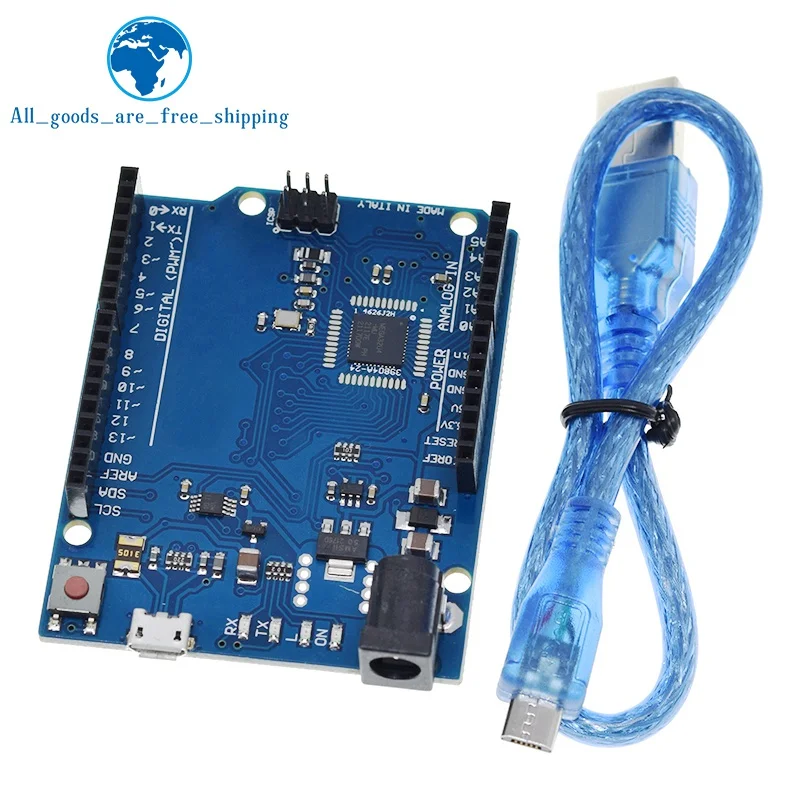 

Макетная плата Leonardo R3 с микроконтроллером Atmega32u4, макетная плата с USB-кабелем, совместимая с Arduino, стартовый комплект «сделай сам»