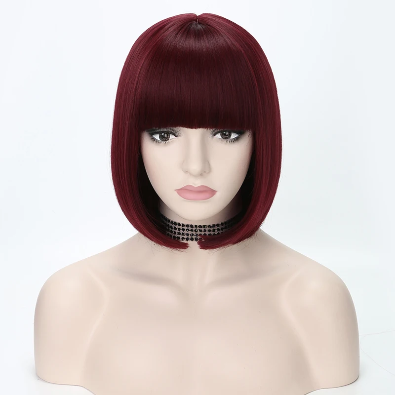 

Lanyi Short Bob Hair Wigs For Women With Flat Bangs Synthetic Hair Wigs Silky Strands Heat Resistant Cosplay Wigs Black