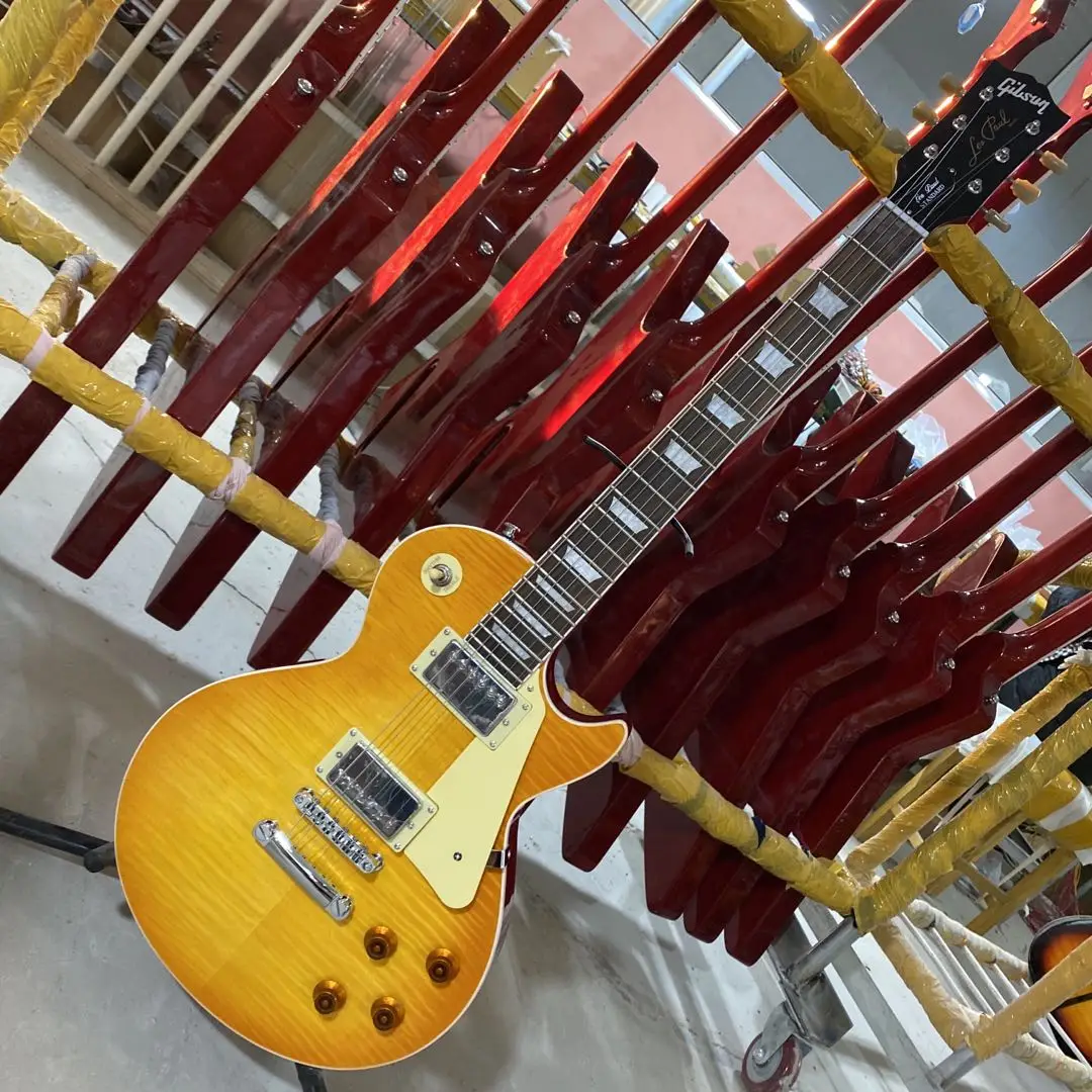 

Standard Electric Guitar Lemon Color Tiger Maple Top Chrome Hardware Rosewood Fingerboard Free Shipping