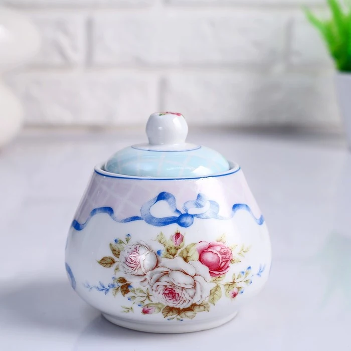 Сахарница Цветы 10х х10х х10 см керамика 4826526|Сахарницы и креманки| |