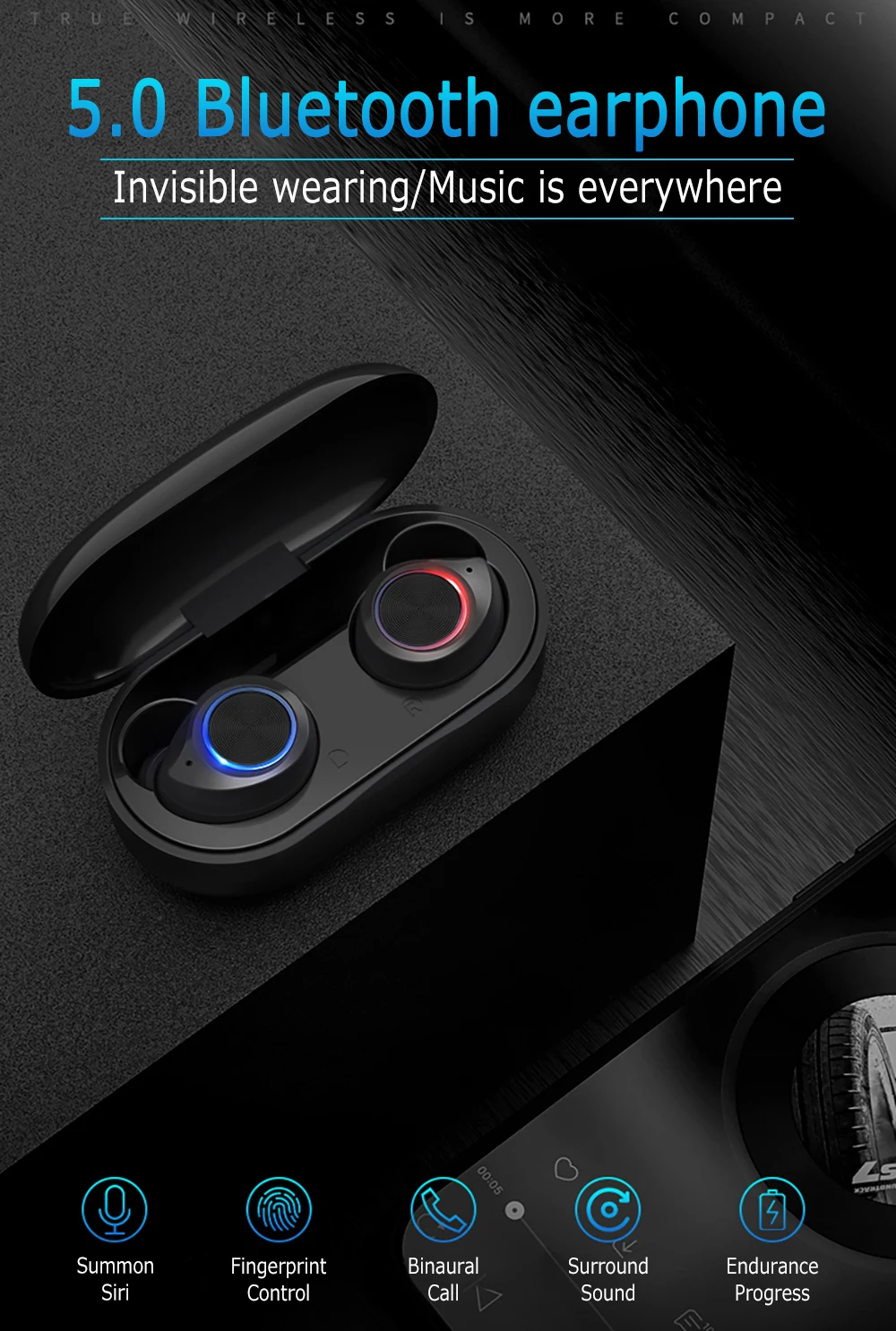 TW60 TWS беспроводные Bluetooth наушники BT5.0 32Ω 20 кГц 400 мА/ч стереогарнитура с сенсорным