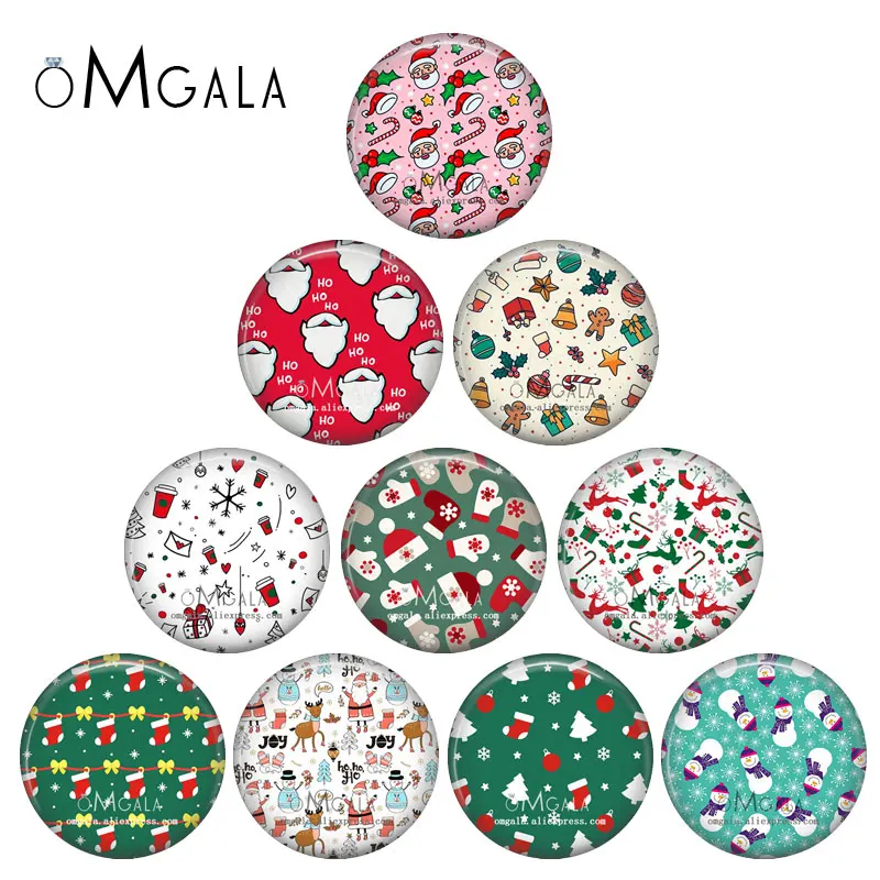 

Christmas Trees Snowman Santa Claus Patterns 12mm/16mm/18mm/20mm/25mm Round photo glass cabochon demo flat back Making findings