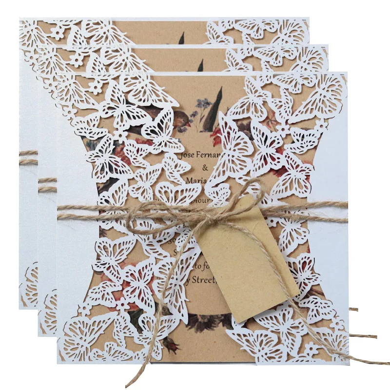

10/20pcs Butterfly Wedding Invitation Card Laser Cut Greeting Cards Wedding Engagement Baby Shower Birthday Party Decoration