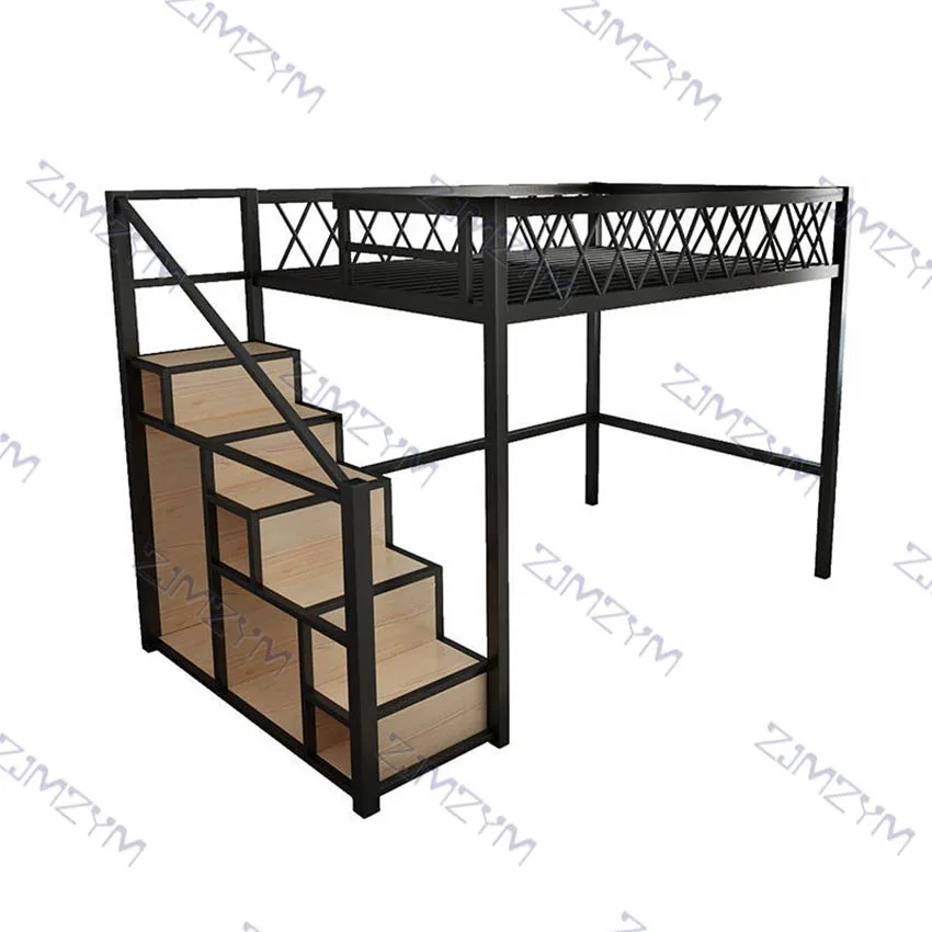 Twin Size Space-Saving Metal Loft Bunk Bed Single Modern Student Dormitory Sturdy Frame Guard Rail Stairs | Мебель