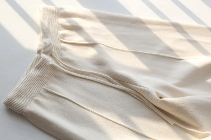 

2020 Autumn Winter Kintted High Waist Solid Straight Casual Warm Loose Wide Leg Pants Women Trousers Outwear