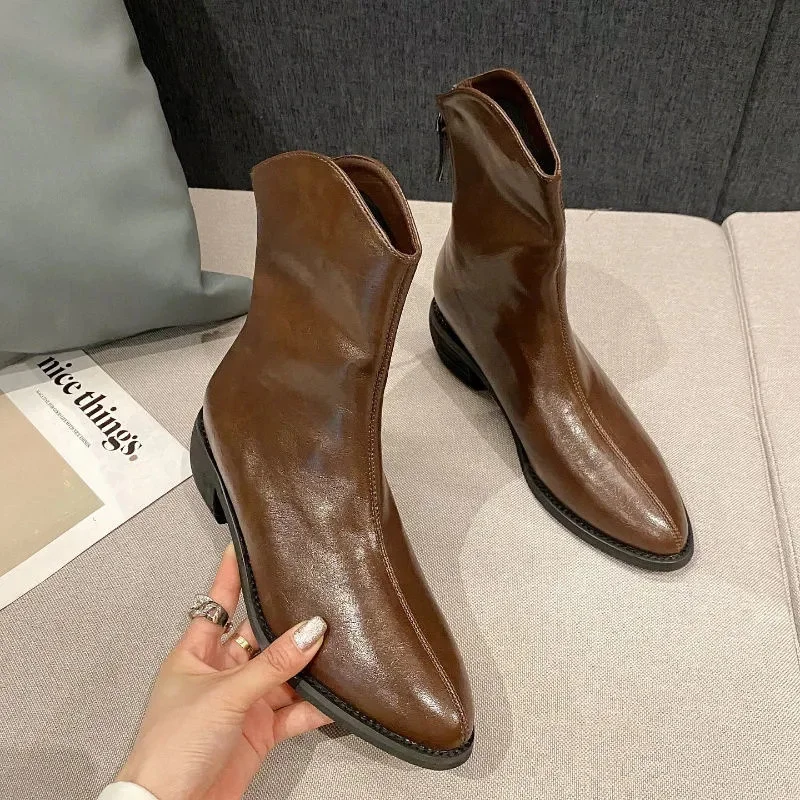 

Retro Casual Cowboy Boots Cossacks Women's Shoes Chunky Designer 2021 Pointed Toe Gothic Punk Platform Ankle Boots Autumn Brown