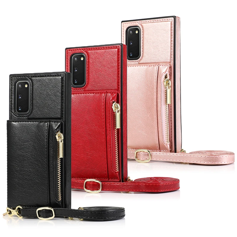 Luxury Crossbody Strap Leather Zipper Wallet Phone Case for Samsung S20 FE S9 S10+ Note 20 10 9 A905G Card Stand Holder Cover | Мобильные