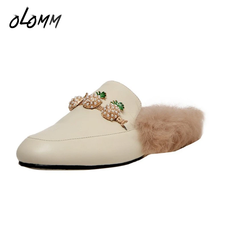 Сезон осень-зима женские тапочки женская обувь из натуральной кожи Теплая