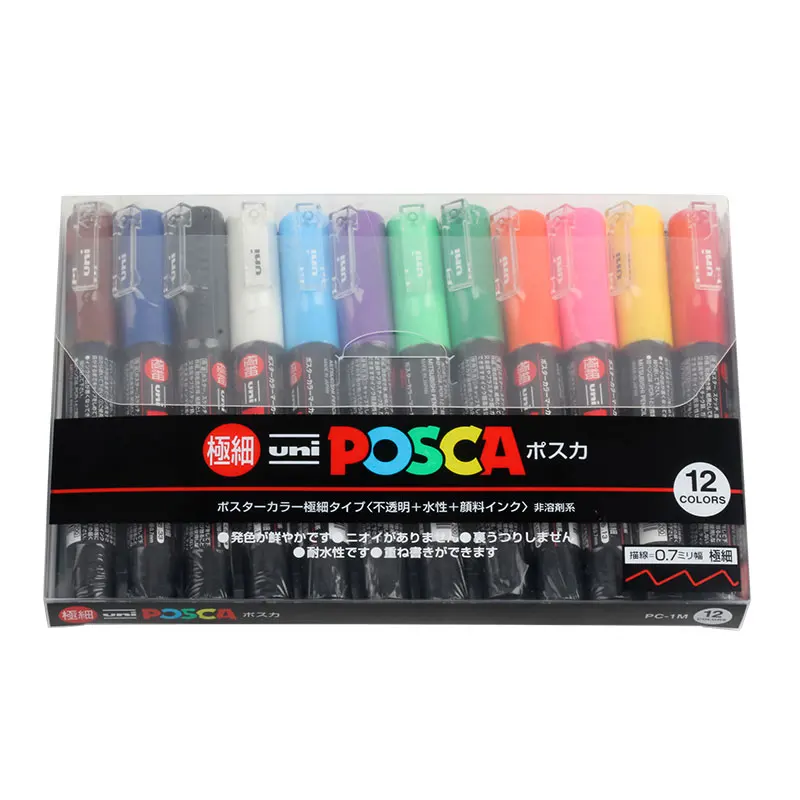Набор маркеров UNI Posca PC-1M 8/12 цветов для искусства POP постеров, водорастворимых рекламных граффити-ручек для школы 0,7 мм.