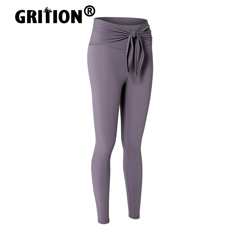 

Женские Штаны Для Йоги GRITION, модные обтягивающие брюки с высокой талией и завязками, верхняя одежда, Повседневные Спортивные укороченные бр...