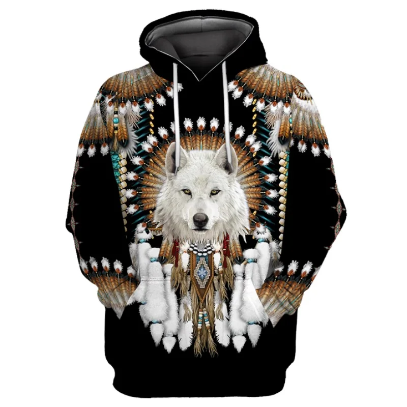 

Indian native wolf 3D printed hoodie men's Harajuku fashion hooded sweatshirt autumn unisex pullover casual hoodie sudadera homb