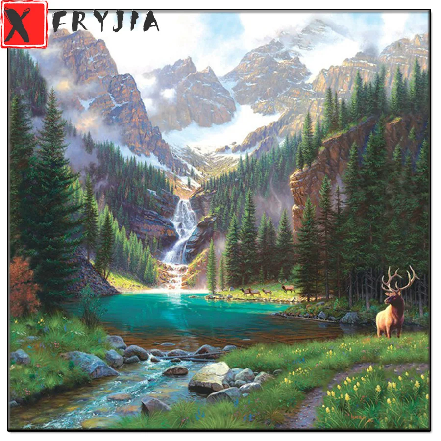 

5D квадратный круглый камень природные пейзажи горный поток воды лес палевый Полный Кристалл бриллиантовой вышивки Алмазная мозаика