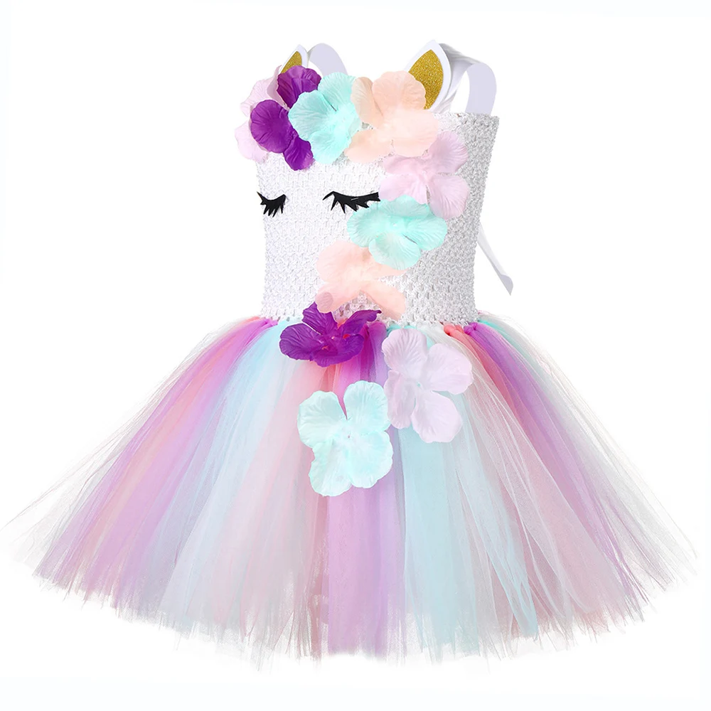 Милое праздничное платье для девочек с цветочным рисунком и единорогом Детские
