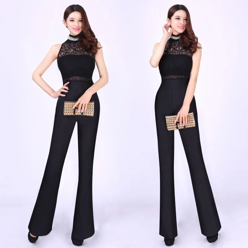 Женский офисный комбинезон-водолазка без рукавов с жемчугом | Женская одежда