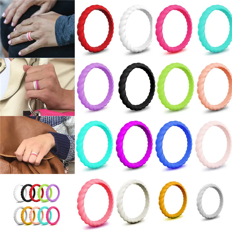 8pcs Women Silicone Wedding Band Ring Thin-Silicone Stackable Rings Comfort Fit Women Sparkle Rubber Band Elegant Flexible