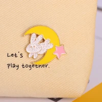 adorable rabbit moon enamel pins keep moving brooches motivational life quote bag hat lapel pin badge gift