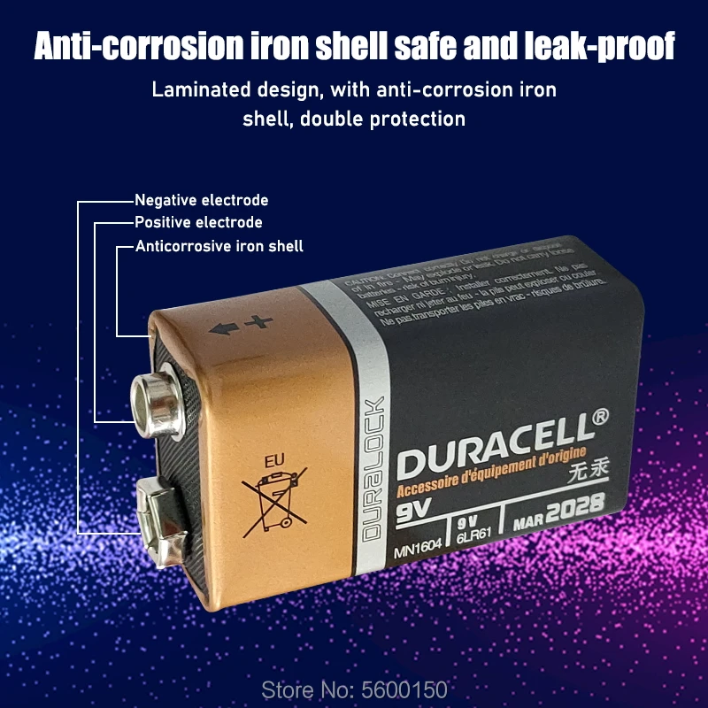 

8PCS DURACELL 9V Alkaline Battery 6F22 PPP3 6LR61 MN1604 Used for multimeter, electronic doorbell, electronic instrument Battery