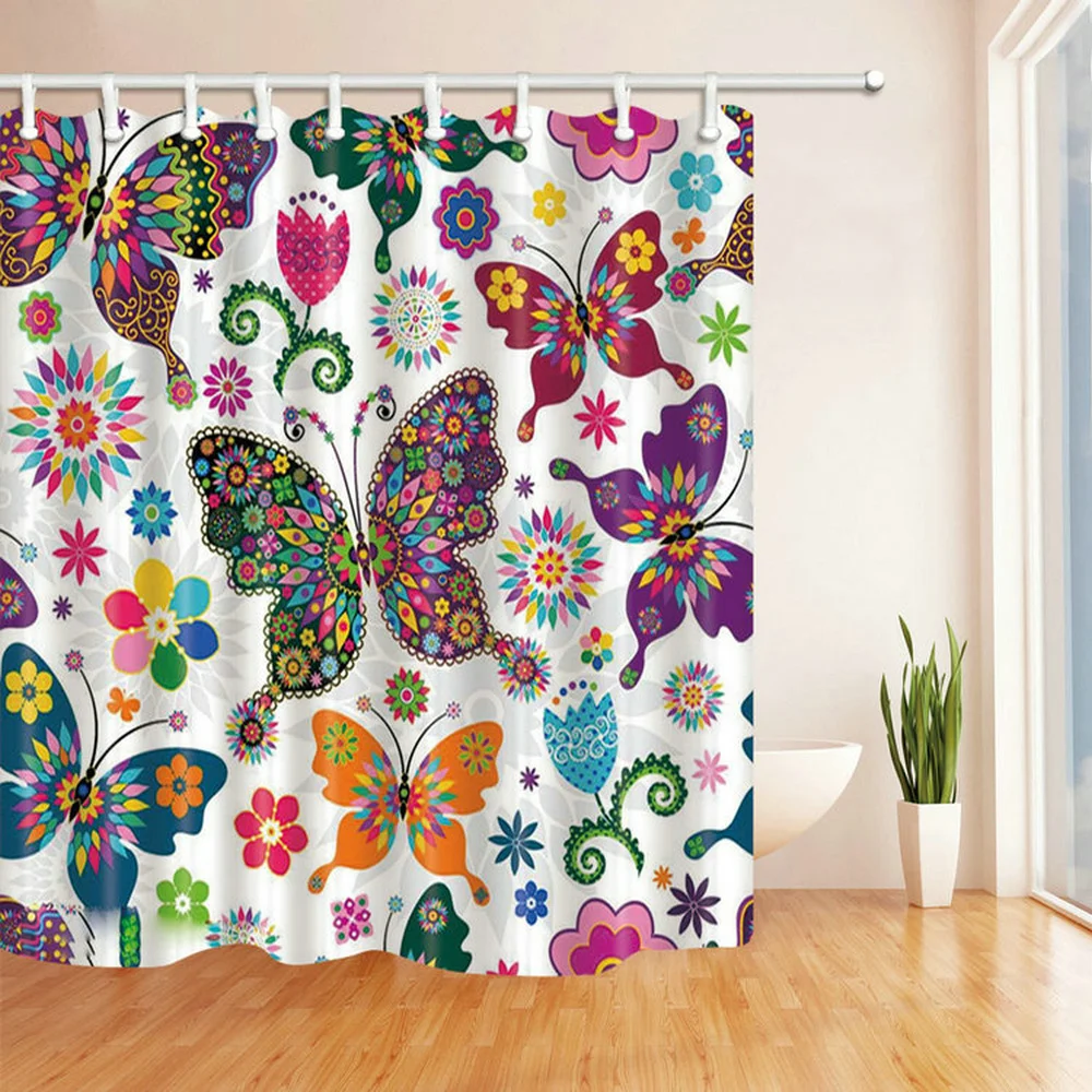 Цветочный узор бабочки ванная комната занавеска Декор водонепроницаемый