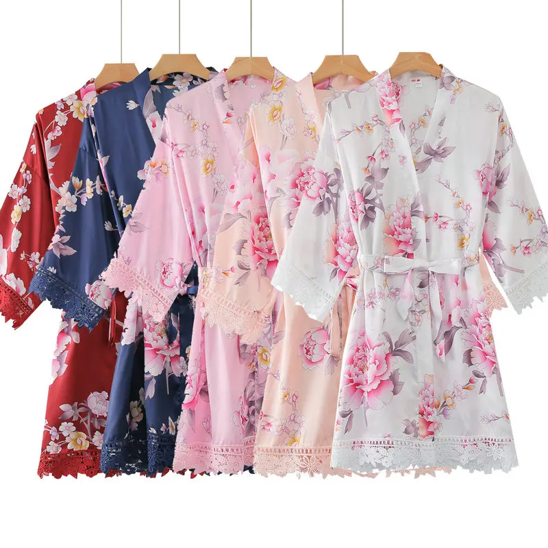 Silk Floral Lace Robe Bridal Robes with Lace Robe Bridesmaid Robes Robes for Women Silk Robe Wedding Party Robes Flower Robes